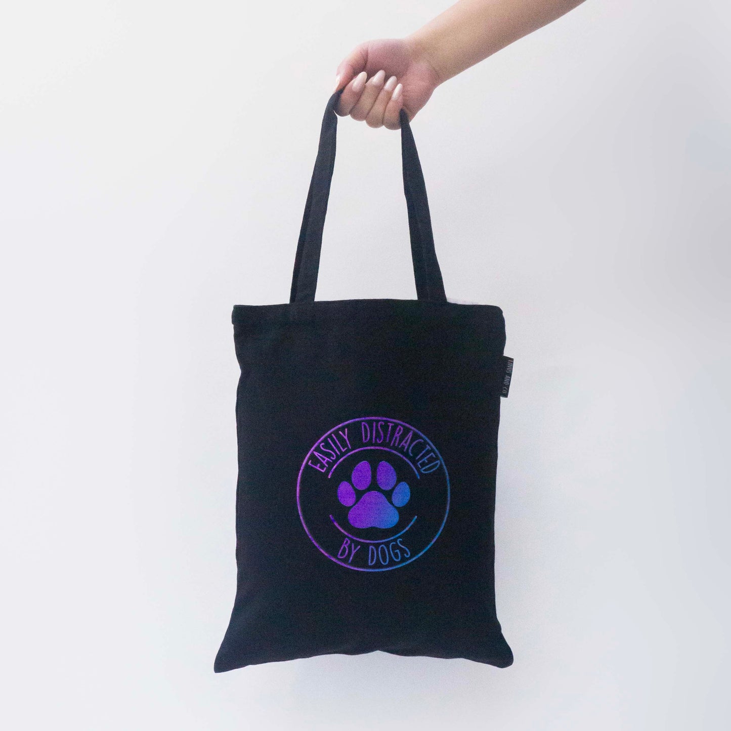 "Easily Distracted By Dogs" Black Tote Bag